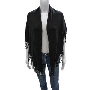 Kenneth Cole Womens Leather Fringe Trim Knit Shawl Scarf Black 68"x16"
